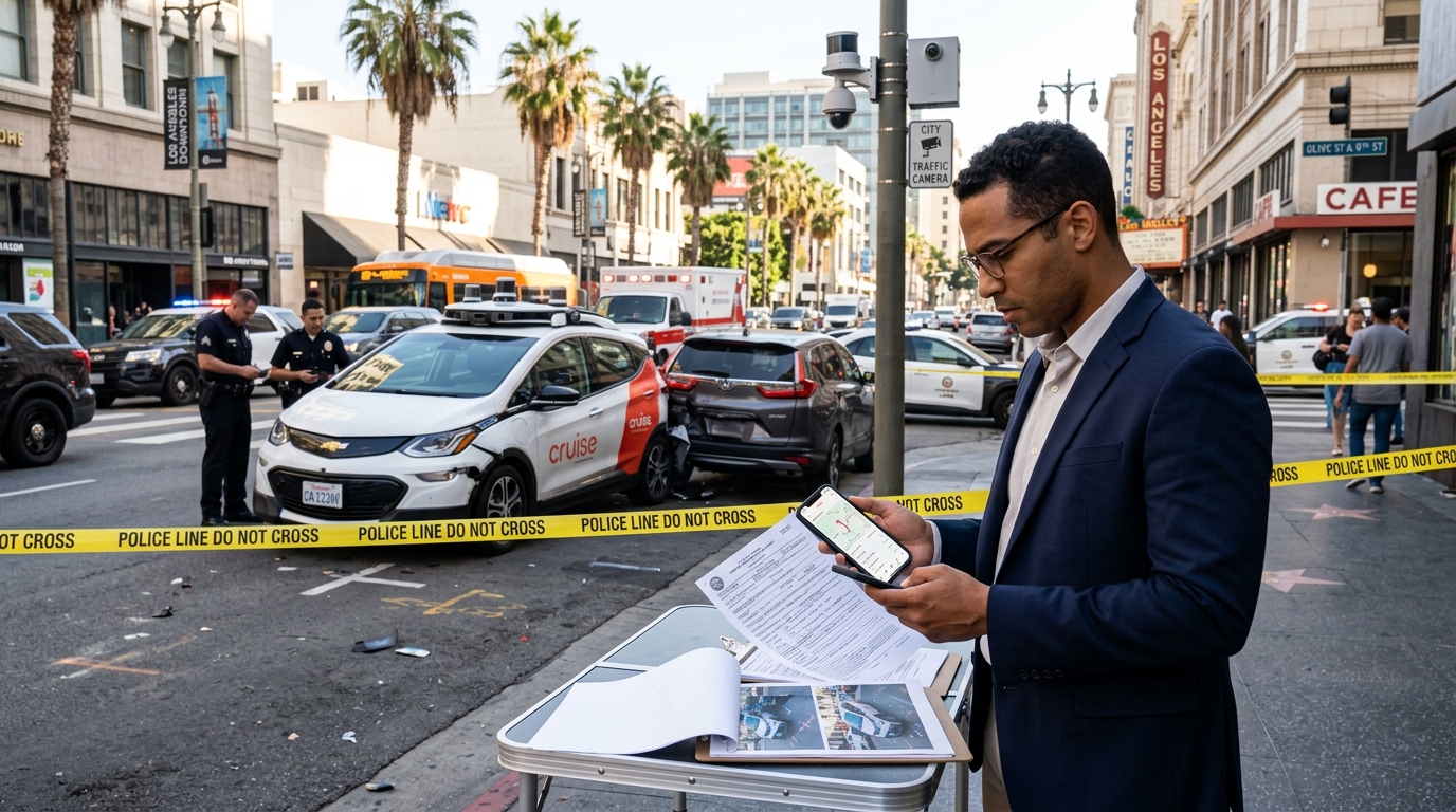 Evidencia para una reclamación por accidente con vehículo autónomo en Los Ángeles