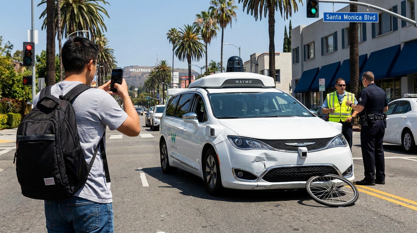 Víctima documentando un accidente con vehículo autónomo en Los Ángeles