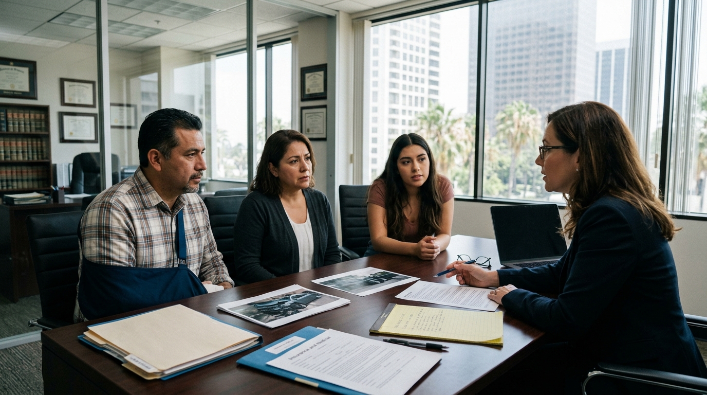 Familia revisando una reclamación por lesiones después de un accidente DUI en Los Ángeles