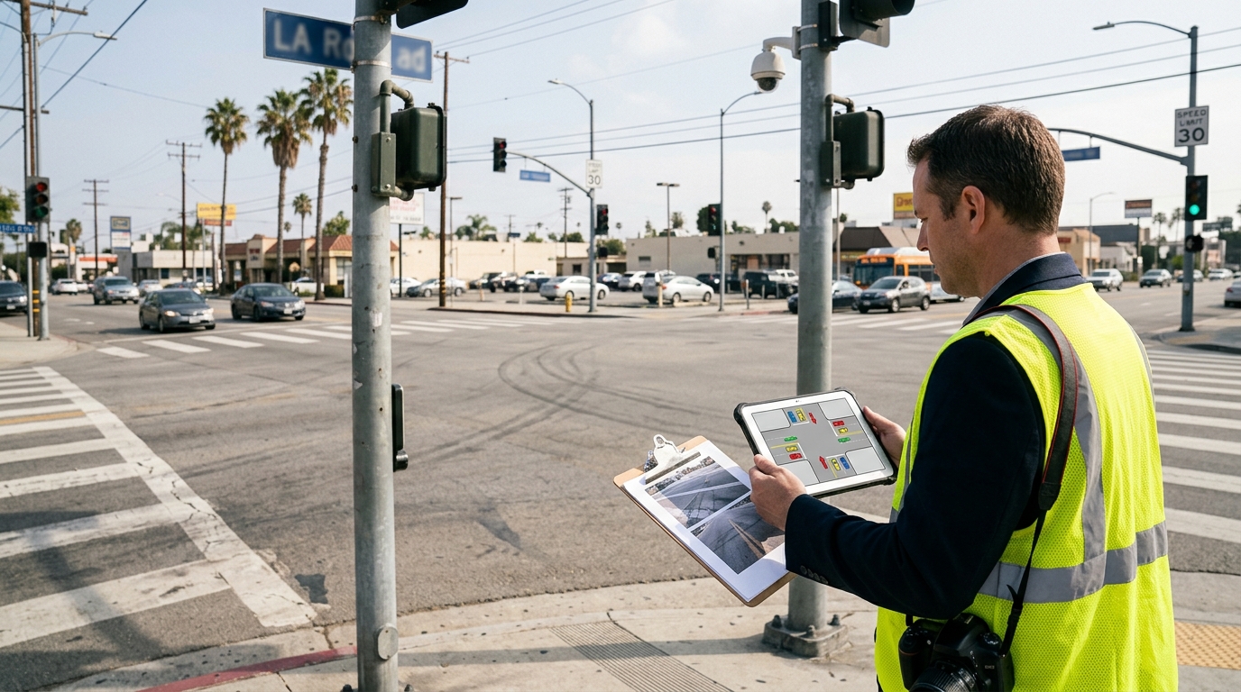 Investigación de evidencia de velocidad después de un accidente en Los Ángeles